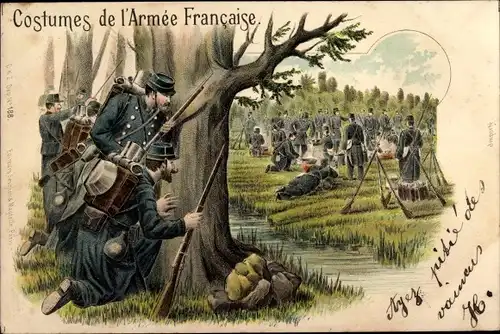 Litho Costumes de l'Armée Francaise, französische Soldaten in Uniform