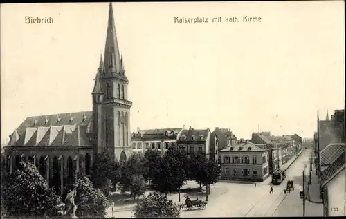 Ak Biebrich am Rhein Wiesbaden, Kaiserplatz, Kath. Kirche