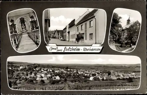 Ak Sulzheim Rheinhessen, Panorama, Kirche, Innenansicht, Geschäft