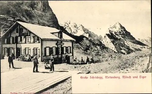 Ak Kanton Bern, Berner Oberland, Große Scheidegg, Mettenberg, Mönch, Eiger, Berghütte