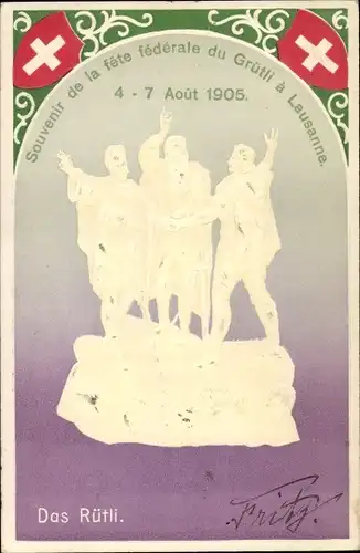 Präge Ak Lausanne Kanton Waadt, Fete Federale du Grütli 1905, Das Rütli, Bundesfeier