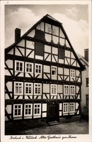 Ak Korbach in Waldeck Hessen, Altes Gasthaus Zur Krone, Fachwerkhaus