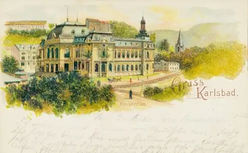 Glitzer Litho Karlovy Vary Karlsbad Stadt, Kaiserbad, Außenansicht