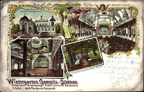 Litho Schönau Chemnitz in Sachsen, Wintergarten, Variete-Theater, Krystall-Palast