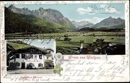 Ak Wallgau Oberbayern, Gesamtansicht, Gasthaus Neuner