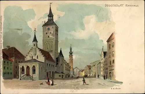 Künstler Litho Deggendorf im Bayerischen Wald Niederbayern, Rathaus