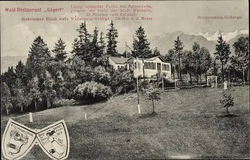 Wappen Ak Weilheim Oberbayern, Waldrestaurant Gögerl, Wetterstein-Gebirge