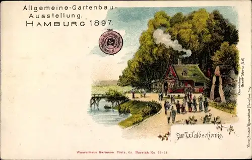Litho Allgemeine Gartenbau-Ausstellung Hamburg 1897, Zur Waldschenke