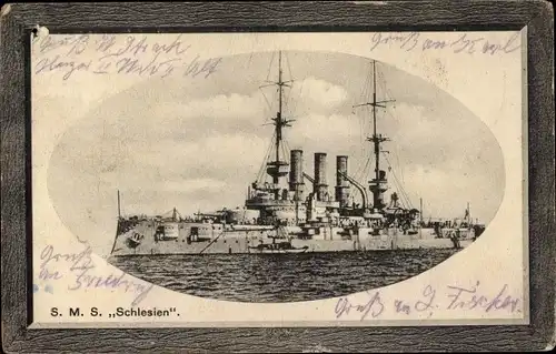 Passepartout Ak Deutsches Kriegsschiff SMS Schlesien, Kaiserliche Marine