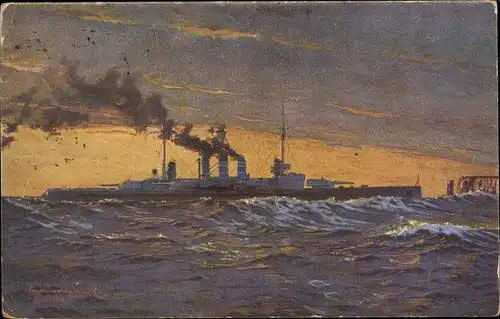Künstler Ak Deutsches Kriegsschiff SMS Oldenburg, Kaiserliche Marine