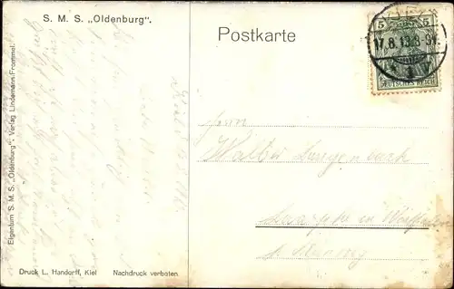 Künstler Ak Deutsches Kriegsschiff SMS Oldenburg, Kaiserliche Marine