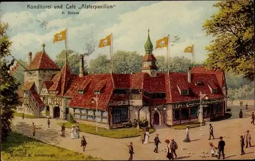 Ak Hamburg, 16. Deutsches Bundesschießen 1909,  Konditorei Café Alsterpavillon, H. Heinze