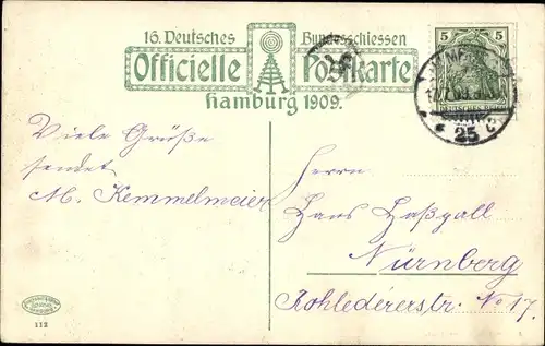 Ak Hamburg, 16. Deutsches Bundesschießen 1909,  Konditorei Café Alsterpavillon, H. Heinze