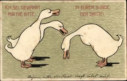 Präge Ak Sprechende Gänse, Ich sei, gewährt in eurem Bunde...