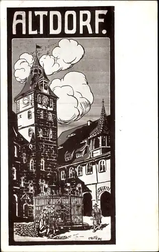 Künstler Ak Altdorf bei Nürnberg in Mittelfranken Bayern, Teilansicht, Wallenstein Festspiele 1912