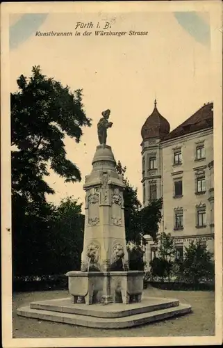 Ak Fürth in Mittelfranken Bayern, Kunstbrunnen in der Würzburger Straße