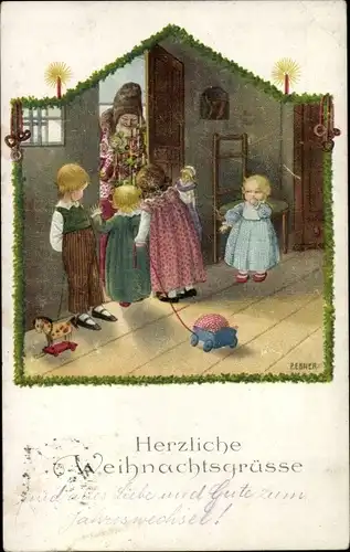 Künstler Ak Ebner, P., Glückwunsch Weihnachten, Weihnachtsmann, Kinder