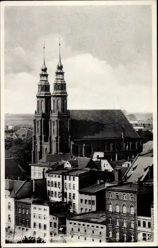 Ak Opole Oppeln Schlesien, Kreuzkirche, Geschäftshäuser