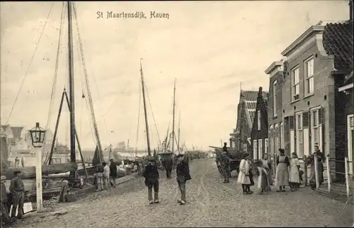 Ak Sint Maartensdijk Zeeland Niederlande, Haven, Boote, Anwohner