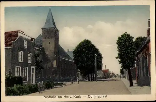 Ak Colijnsplaat Zeeland, Pastorie en Herv. Kerk