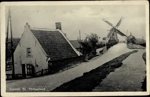 Ak Sint Philipsland Zeeland, Zeedijk, Windmühle