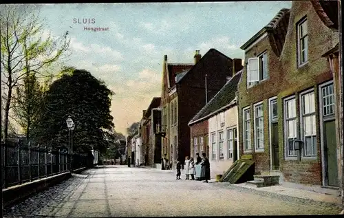 Ak Sluis Zeeland Niederlande, Hoogstraat, Straßenpartie