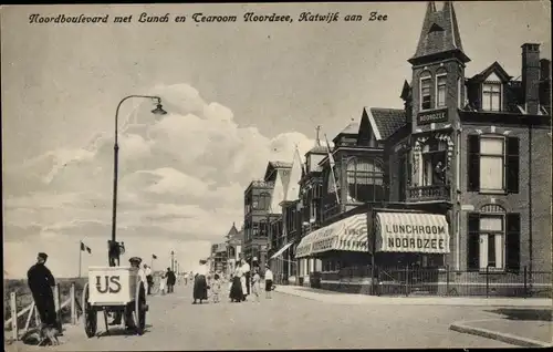 Ak Katwijk aan Zee Südholland Niederlande, Noordboulevard met Lunch en Tearoom Noordsee