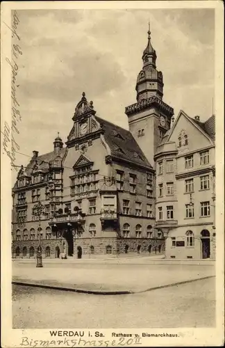 Ak Werdau in Sachsen, Rathaus u. Bismarckhaus