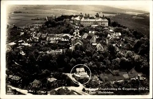 Ak Augustusburg im Erzgebirge, Schloss Augustusburg, Hotel Waldfrieden, Luftaufnahme