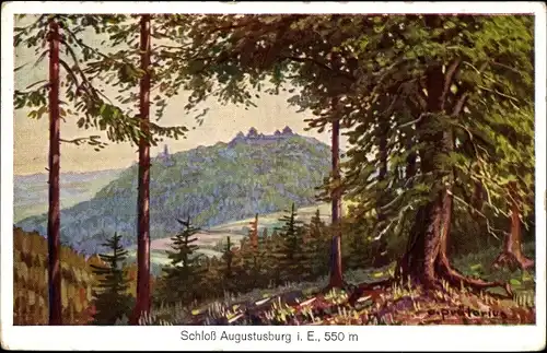 Künstler Ak Prätorius, O., Augustusburg im Erzgebirge, Schloss vom Wald aus