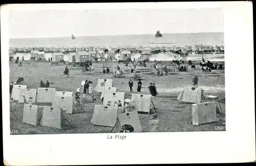 Ak Ostende Westflandern, La Plage, prise de la Digue, Strandpartie, Badewagen