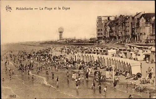 Ak Middelkerke Westflandern, La Plage et la Digue