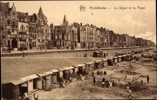 Ak Middelkerke Westflandern, La Plage et la Digue