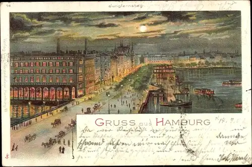 Mondschein Litho Hamburg Mitte Neustadt, Jungfernstieg