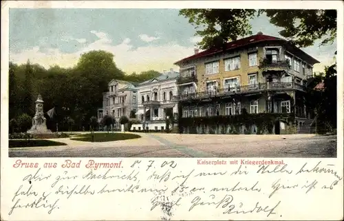 Ak Bad Pyrmont in Niedersachsen, Kaiserplatz mit Kriegerdenkmal