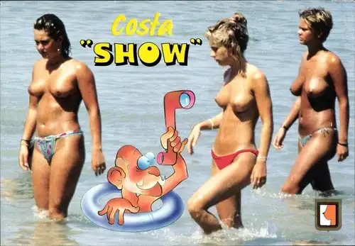 Ak Nackte Frauen im Wasser, Costa Show, Neugieriger Mann