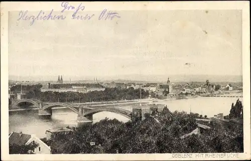Ak Koblenz am Rhein, Ortsansicht mit Rheinbrücke