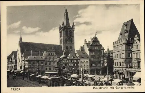 Ak Trier an der Mosel, Hauptmarkt mit Gangolfskirche