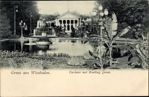 Ak Wiesbaden in Hessen, Curhaus mit Bowling green