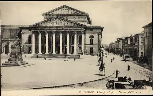 Ak München Bayern, Max Josephplatz mit Kgl. Hoftheater u. Max II. Monument