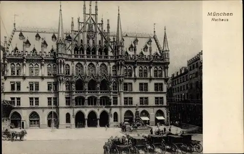 Ak München, Rathaus, Kutschen