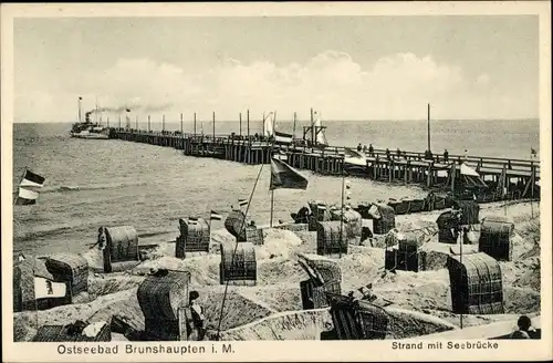 Ak Ostseebad Brunshaupten Kühlungsborn, Strand mit Seebrücke