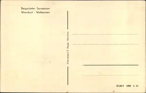 Ak Warmbad Wolkenstein in Sachsen, Bergarbeiter Sanatorium, Haus Luxemburg