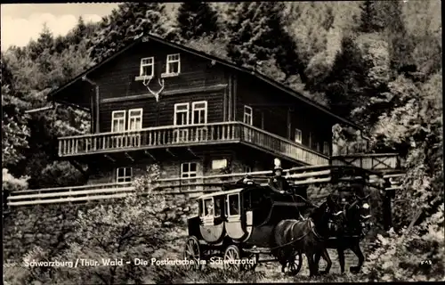 Ak Schwarzburg in Thüringen, Die Postkutsche im Schwarzatal