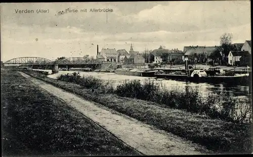 Ak Verden an der Aller, Partie mit Allerbrücke, Dampfer Oker