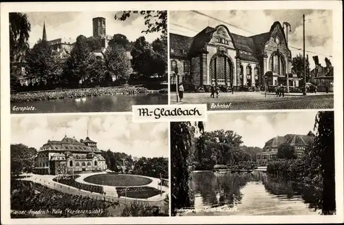 Ak Mönchengladbach, Geroplatz, Bahnhof, Kaiser Friedrich Halle, Volksgarten