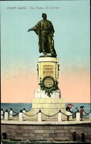 Ak Port Said Ägypten, The Statua of Lesseps