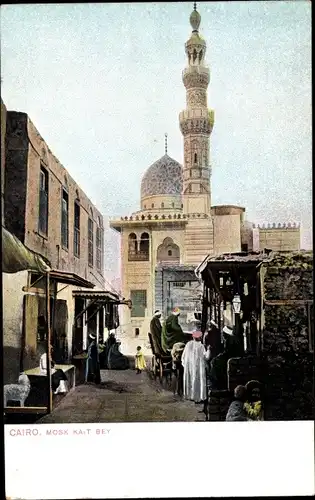 Ak Cairo Kairo Ägypten, Mosk Kait Bey, Moschee, Minarett, Geschäfte
