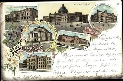 Litho Leipzig, Reichsgericht, Gewerbeschule, Kunstakademie, Konservatorium