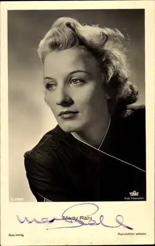 Ak Schauspielerin Mady Rahl, Portrait, Ross Verlag A 2702/1